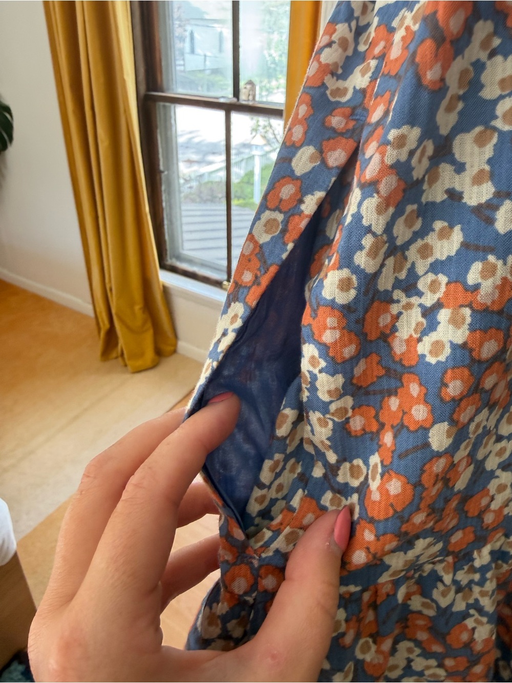 Everlane Floral Tie-Shoulder Sundress in Blue & Rust - Picture 4 of 6